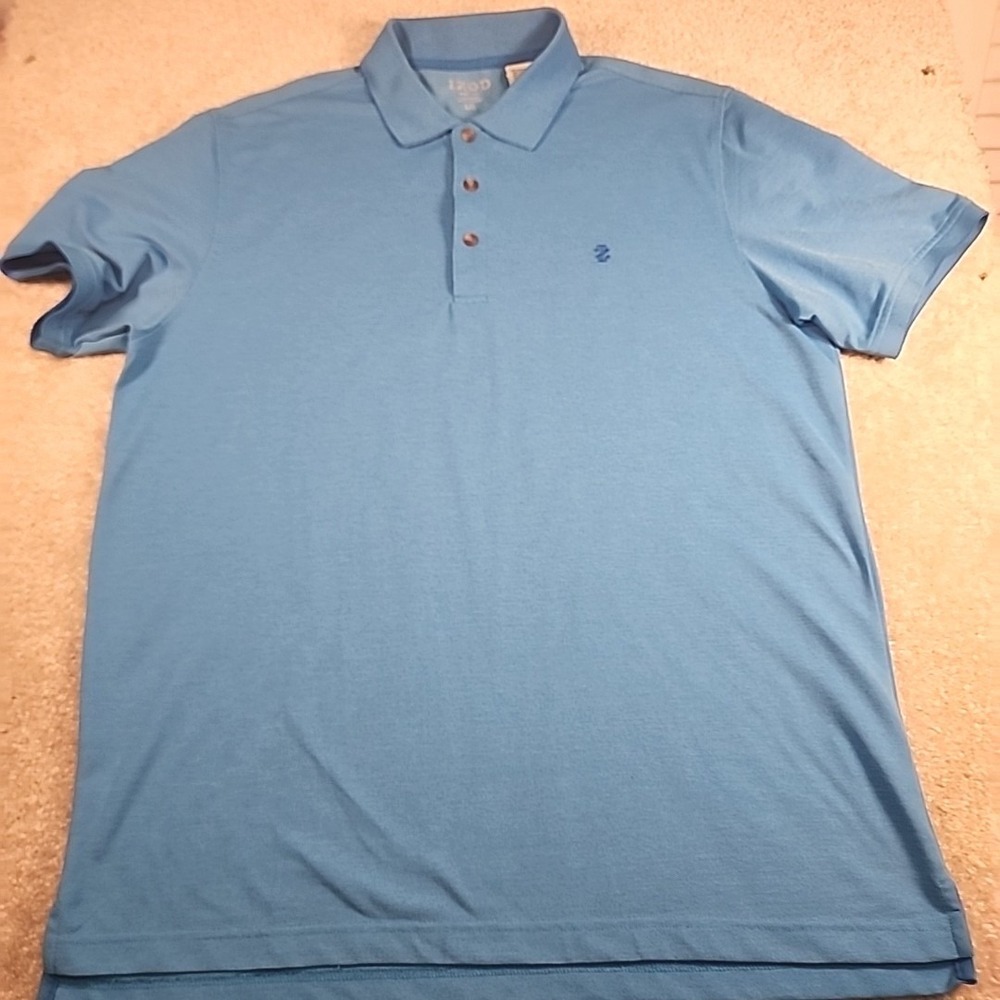IZOD Polo Shirt Mens Large Light Blue Short Sleeve Pique Knit Logo Classic Fit - Picture 2 of 6